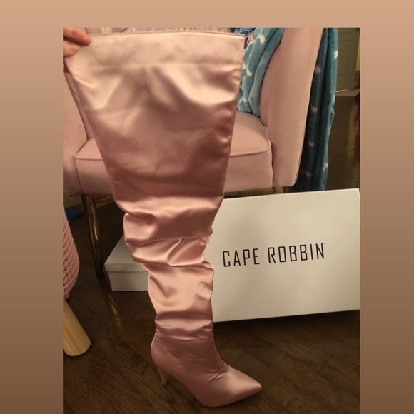 Blush Pink Satin Thigh High Boots Cape Robbin - Picture 4 of 12